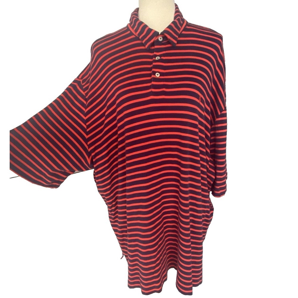 Polo Golf Ralph Lauren 2X Shirt Red Navy Stripe Pima Cotton Knit Casual Luxury